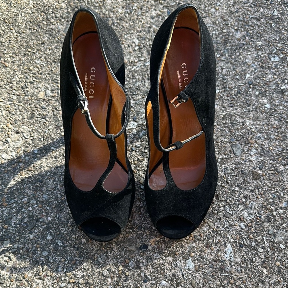 Authentic Gucci Black Women's Peep-Toe Heels